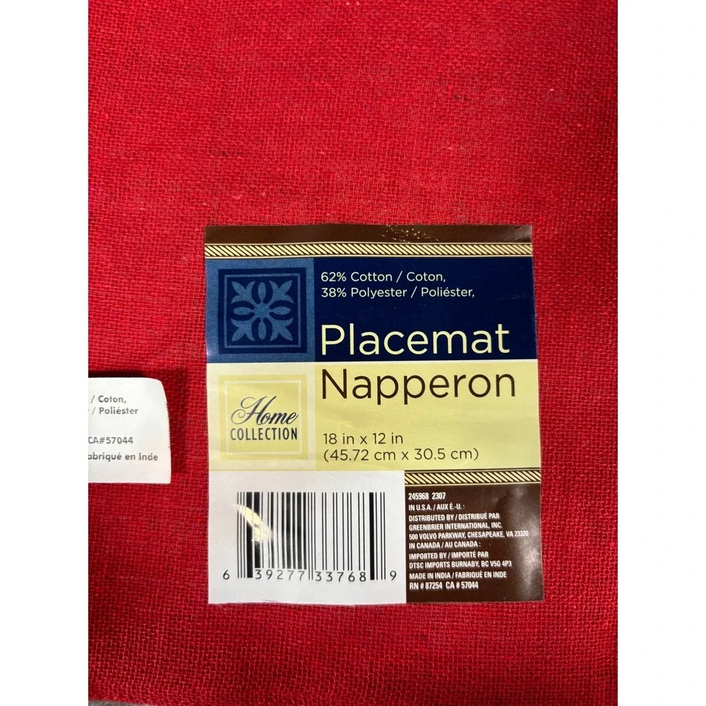Home Collection Red Plaid Placemats Set of‎ 7 Cotton Blend Table Decor